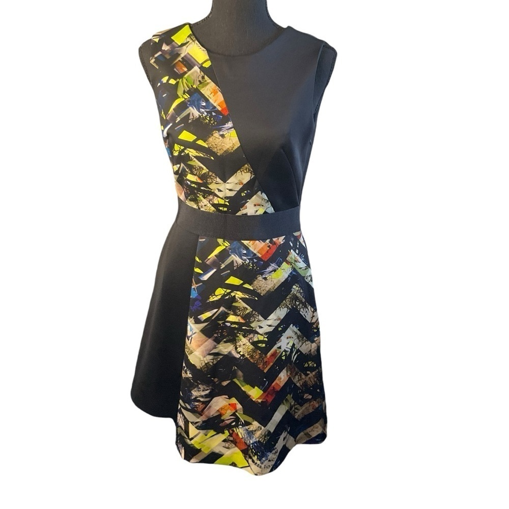 Milly Black and Multicolor Patterned Dress